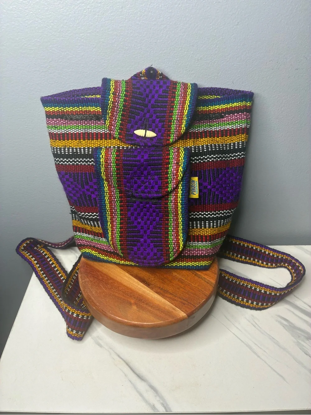 Pinzon Woven Backpack Purple Multicolor Festival Boho Bag